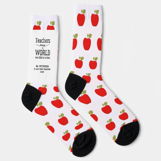 Best teacher name personalised red apple pattern socks (Right)