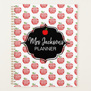best Teacher Red Apple word cloud thank you Planner