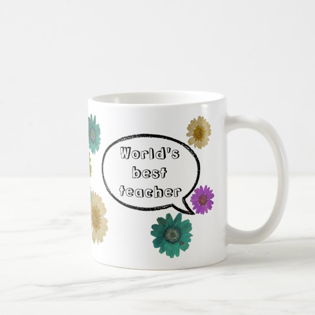 Best Teacher with Fun Botanical Floral Design Coffee Mug (Right)