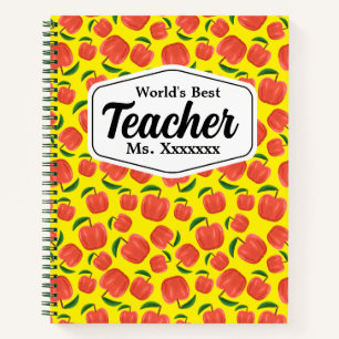 Best Teacher Yellow Apple Pattern Personalised Notebook