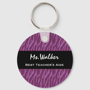 Best TEACHER'S AIDE Purple and Black Zebra Gift Key Ring