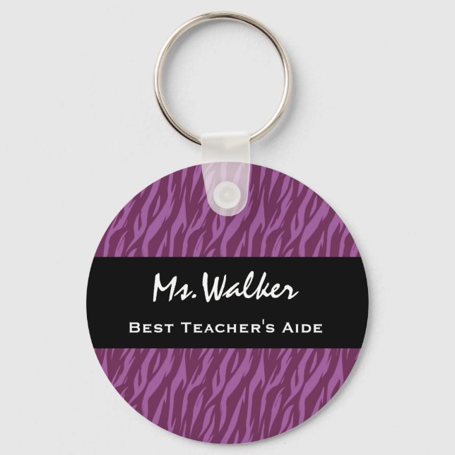 Best TEACHER'S AIDE Purple and Black Zebra Gift Key Ring (Front)