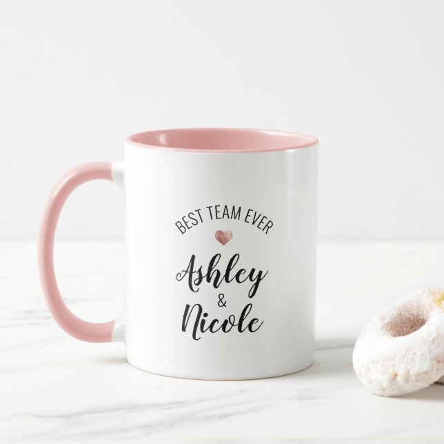 BEST TEAM EVER Custom Text Coworker Mate Rose Gold Mug (With Donut)