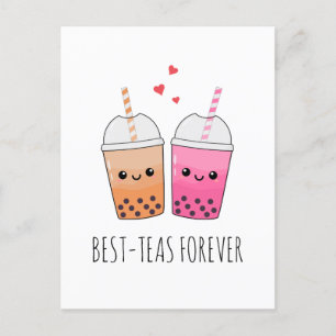 Best Teas Cute Kawaii Boba Tea Pun Love Friendship Postcard