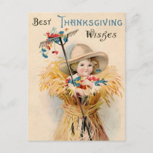 Best Thanksgiving Wishes Vintage Country Child Holiday Postcard