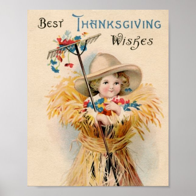 Best Thanksgiving Wishes Vintage Country Child  Poster (Front)