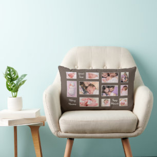Best Thing About Memories 11 Photo Collage Brown Lumbar Cushion