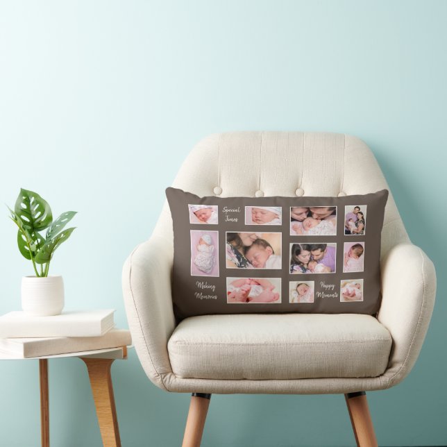Best Thing About Memories 11 Photo Collage Brown Lumbar Cushion (Chair)