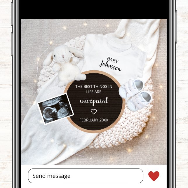 Best Things Are Unexpected Photo Pregnancy Announcement (best things are unexpected cute photo pregnancy announcement card for social media ultrasound)