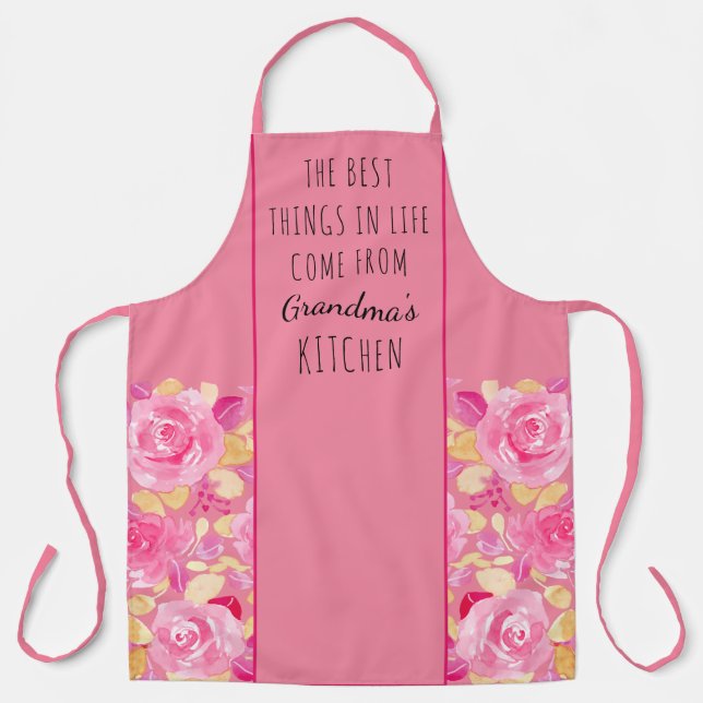 Best Things in Life Grandma's Kitchen Pink Floral Apron (Front)