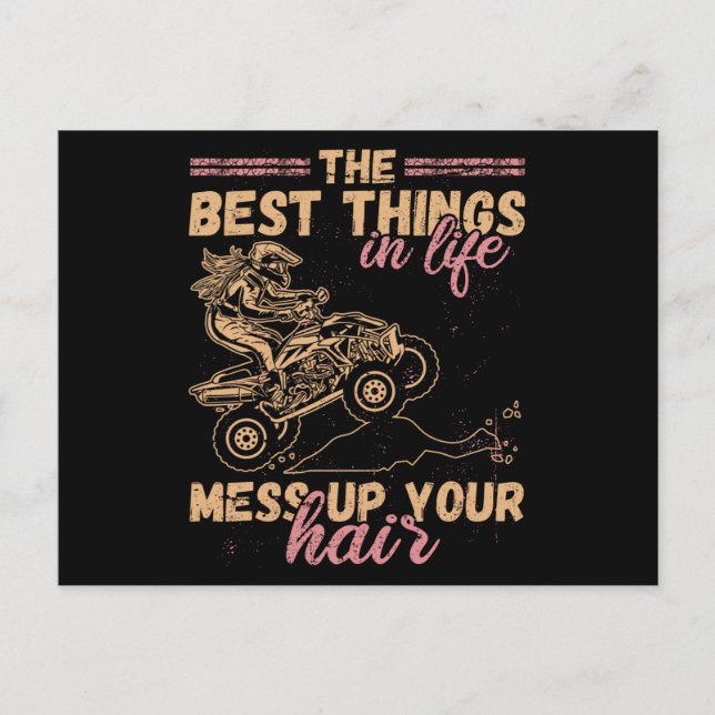 Best Things In Life Mess Up Hair ATV Quad Biker Postcard (Front)