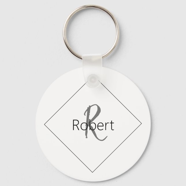 Best Trendy Minimalist White Black Monogram Key Ring (Front)