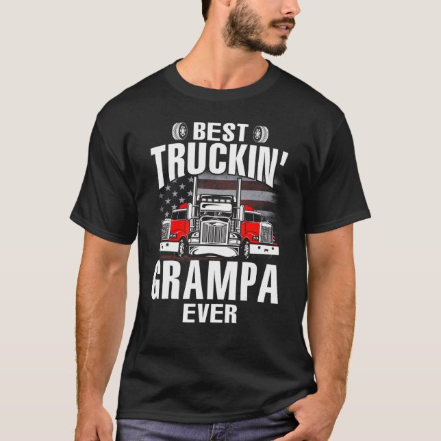 Best Truckin' GRAMPA Ever USA Flag Father's Day T-Shirt (Front)