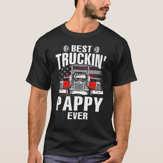 Best Truckin' PAPPY Ever USA Flag Father's Day T-Shirt (Front)