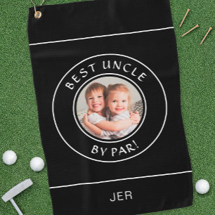 Best Uncle By Par Photo Fun Golfer Modern Black Golf Towel