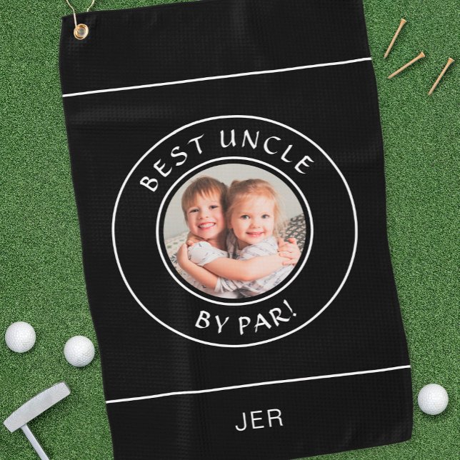 Best Uncle By Par Photo Fun Golfer Modern Black Golf Towel (Creator Uploaded)
