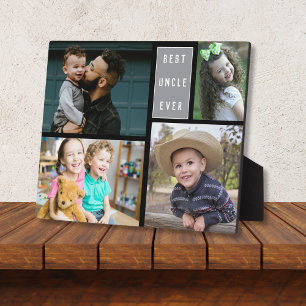 Best Uncle Ever 4 Photo Collage Grey And Black Plaque