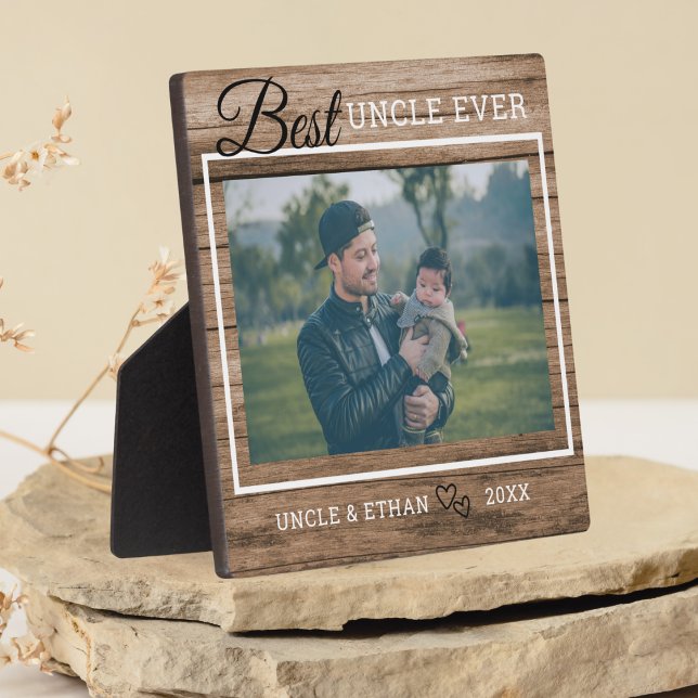 Best Uncle Ever Custom Photo Rustic Brown Wood Plaque (Creator Uploaded)