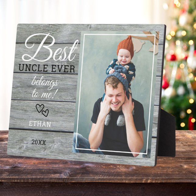 Best Uncle Ever Gift Photo Rustic Grey Wood   Plaque (Creator Uploaded)