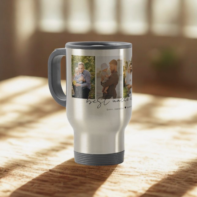 Best Uncle Ever Modern Script 4 Photos Collage Travel Mug (Creator Uploaded)