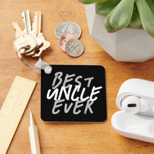 Best Uncle Ever Modern White and Grey Grunge Key Ring (Desk)