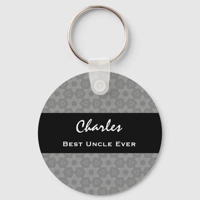 Best UNCLE Grey Stars Pattern Black Ribbon Name A5 Key Ring (Front)