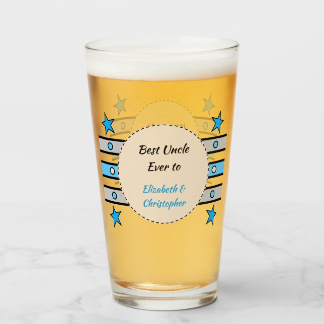 Best Uncle we love you names stars blue beer Glass (Front Filled)