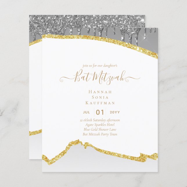 Best Value Agate Glitter BAT MITZVAH Invitations (Front/Back)