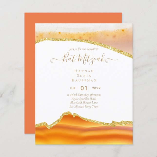 Best Value Agate Glitter BAT MITZVAH Invitations (Front/Back)