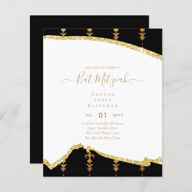 Best Value Agate Glitter BAT MITZVAH Invitations (Front/Back)