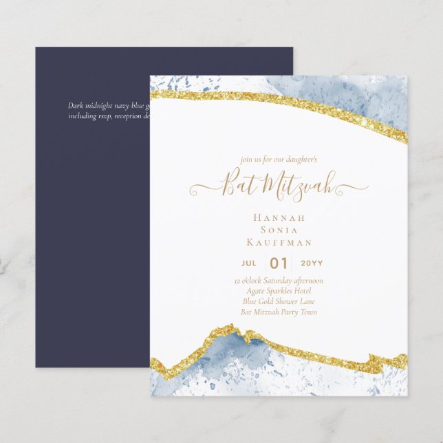 Best Value Agate Glitter BAT MITZVAH Invitations (Front/Back)