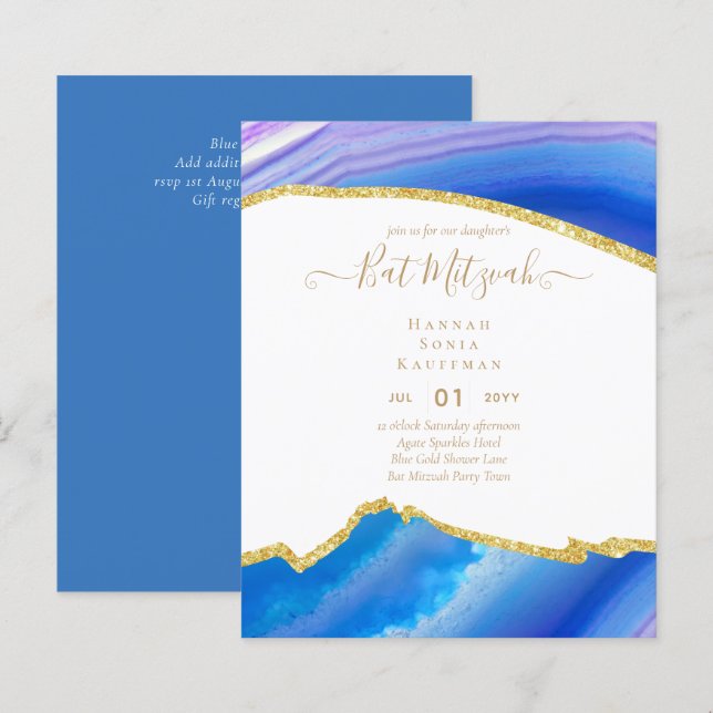 Best Value Agate Glitter BAT MITZVAH Invitations (Front/Back)