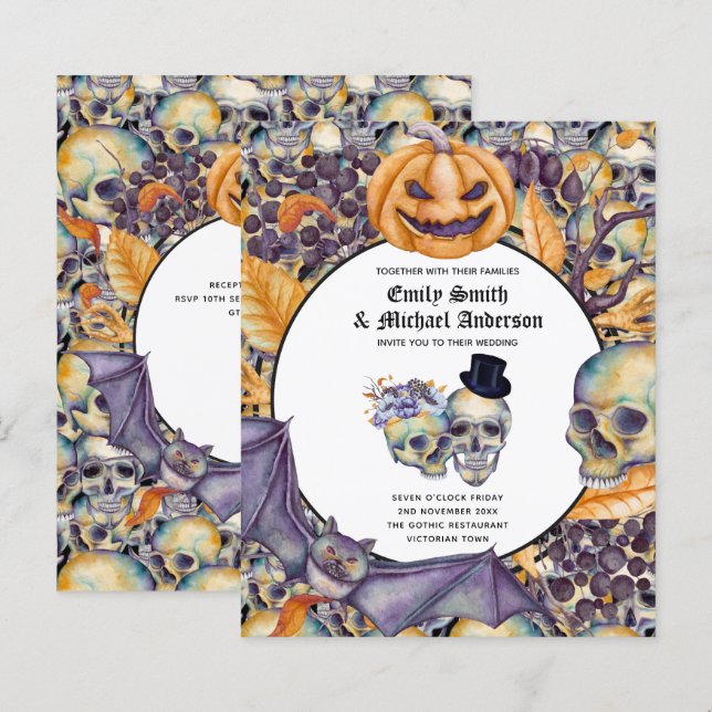 Best Value HALLOWEEN WEDDING Invite Skulls (Front/Back)