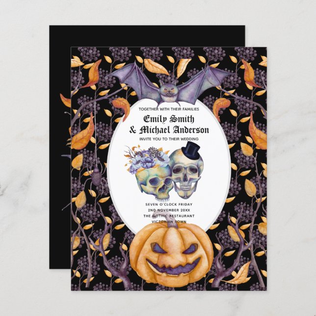 Best Value HALLOWEEN Wedding Invite Skulls Pumpkin (Front/Back)