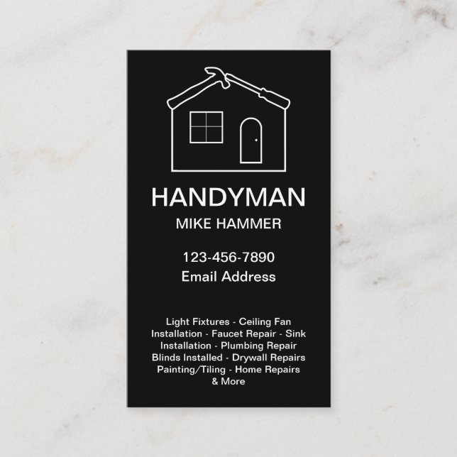 Best Vertical Handyman Business Cards (Front)