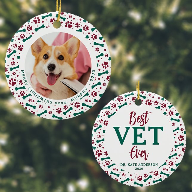 Best VET Ever Paw Prints Dog Pet Photo Veterinary Ceramic Tree Decoration (Creator Uploaded)