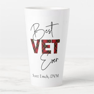 Best Vet Ever Script Plaid Block Text Personalised Latte Mug