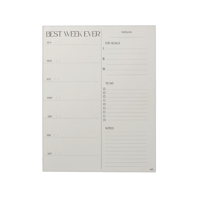 best week planner - SUNDAY START Notepad (Rotated)