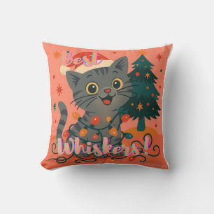 Best Whiskers! Funny Santa Cat Cushion