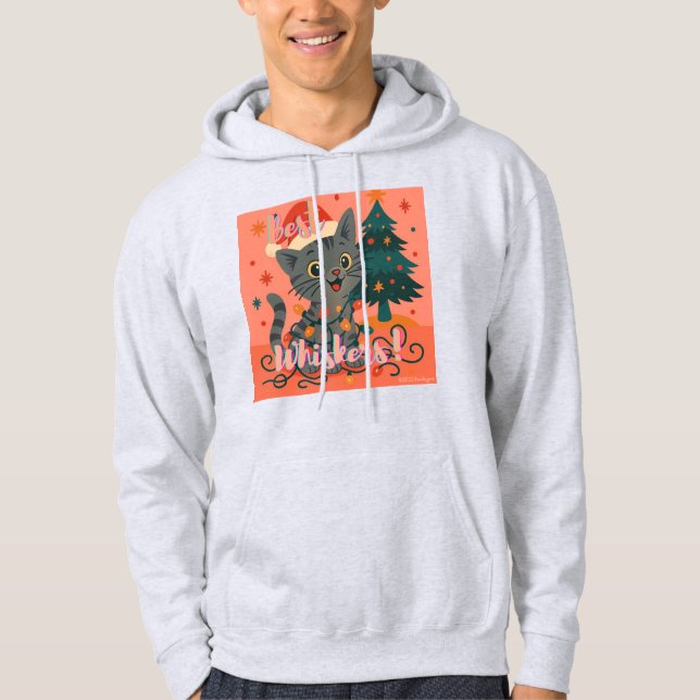Best Whiskers! Funny Santa Cat Hoodie (Front)