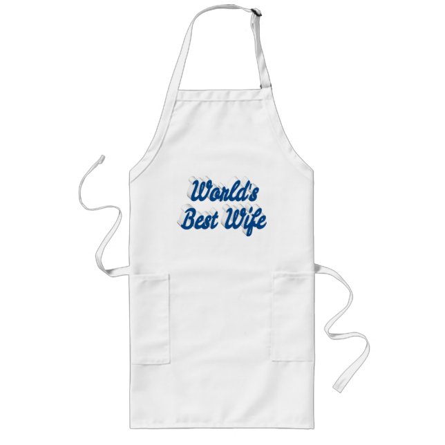 Best Wife sea blue text Long Apron (Front)