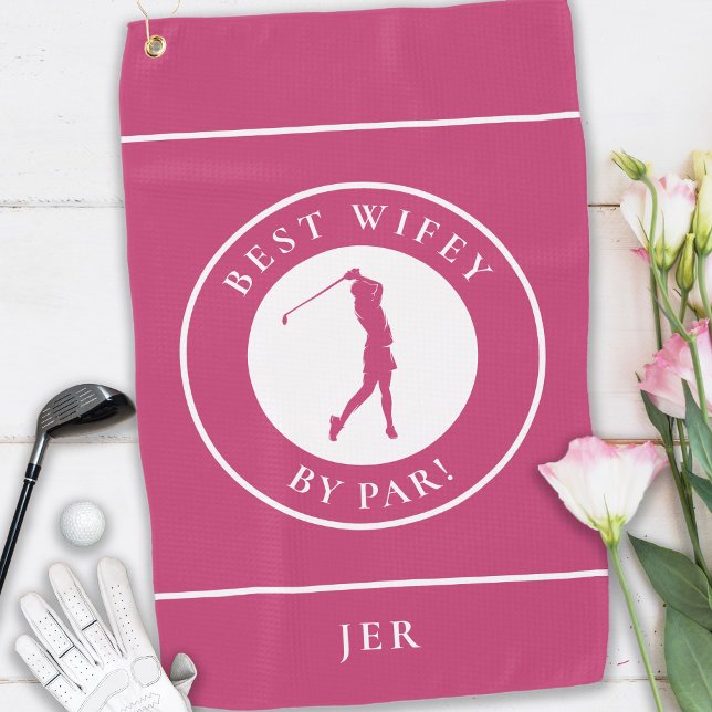 Best Wifey By Par Golfer Wife Monogram Sport Pink Golf Towel (Best Wifey By Par Golfer Wife Monogram Sport Pink Golf Towel)