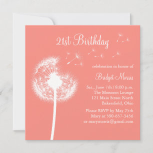 Best Wishes 21st Birthday Invitation in Coral