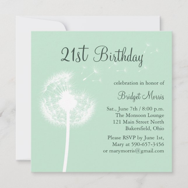 Best Wishes 21st Birthday Invitation in Mint (Front)
