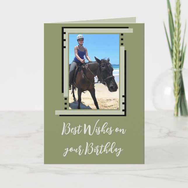 Best wishes add photo green birthday card (Front)