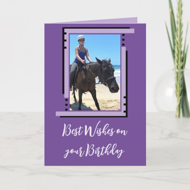 Best wishes add photo purple birthday card (Front)