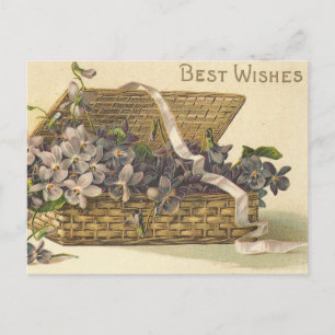 Best Wishes Basket of Flowers Postcard