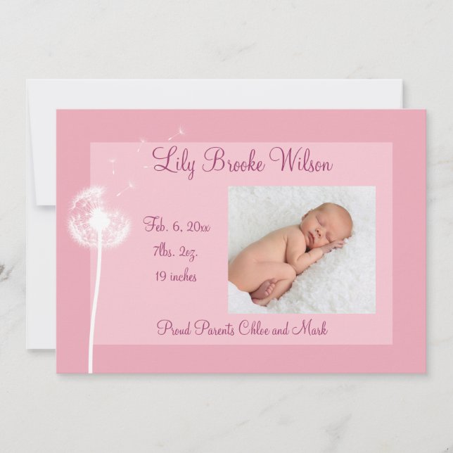 Best Wishes!!! Birth Announcement 1 (pink) (Front)