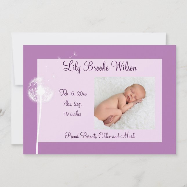 Best Wishes!!! Birth Announcement 1 (purple) (Front)