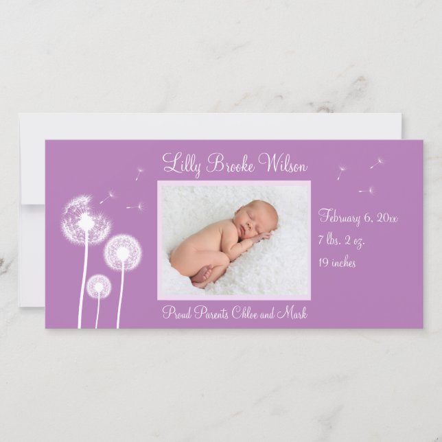 Best Wishes !!! Birth Announcement 2 (purple) (Front)